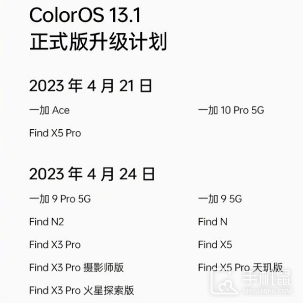 ColorOS 13.1 4月份升级适配名单一览